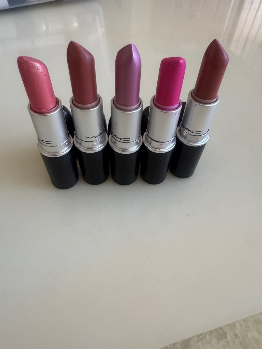 MAC Cosmetics Lipstick Set — Soft Pink, Nude, Lilac, Bright Fuchsia, Warm Brown